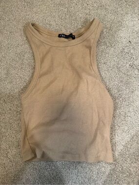 Zara Beige Ribbed Racerback Crop Tank